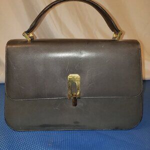 Vintage Women's BIENEN-DAVIS Gray Leather Handbag with Top Handle